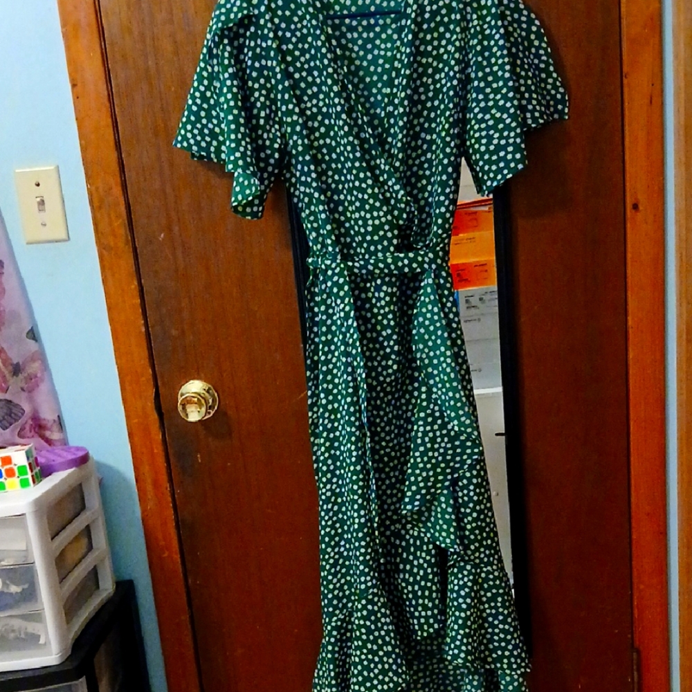 Green Polka Dot Wrap Dress